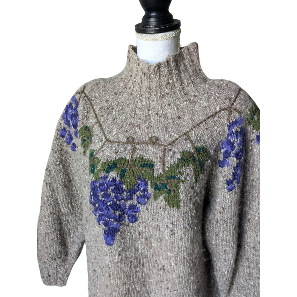Vintage Ann Taylor Hand Knit Grape Grapevines Pullover Sweater Size Large Wool - Picture 4 of 12